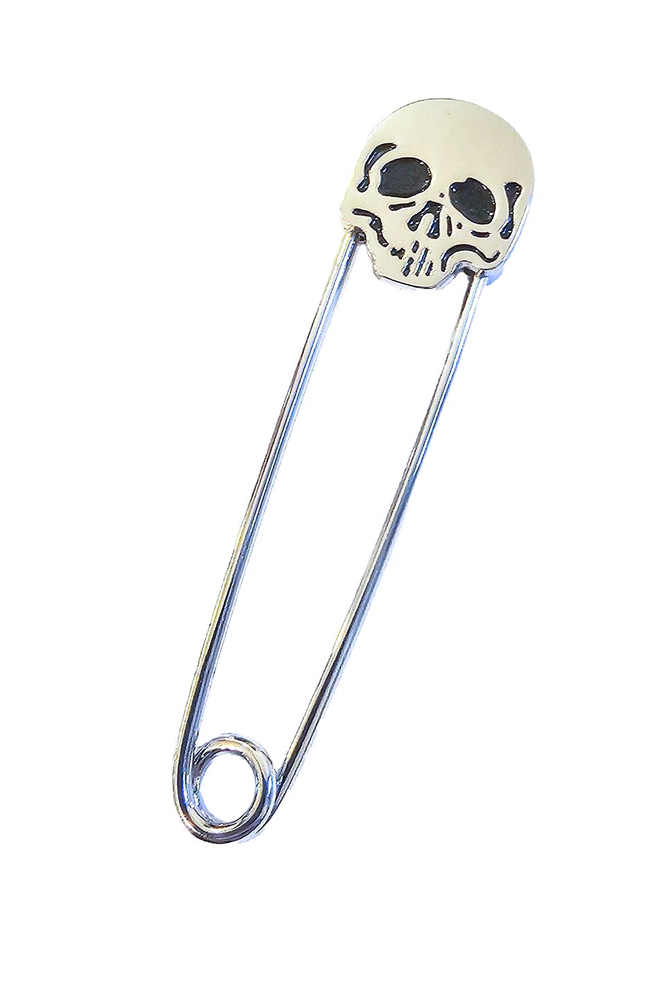 Lip Service Chrome and Black Enamel Skull Kilt Safety Pin-Accessories-Lip Service