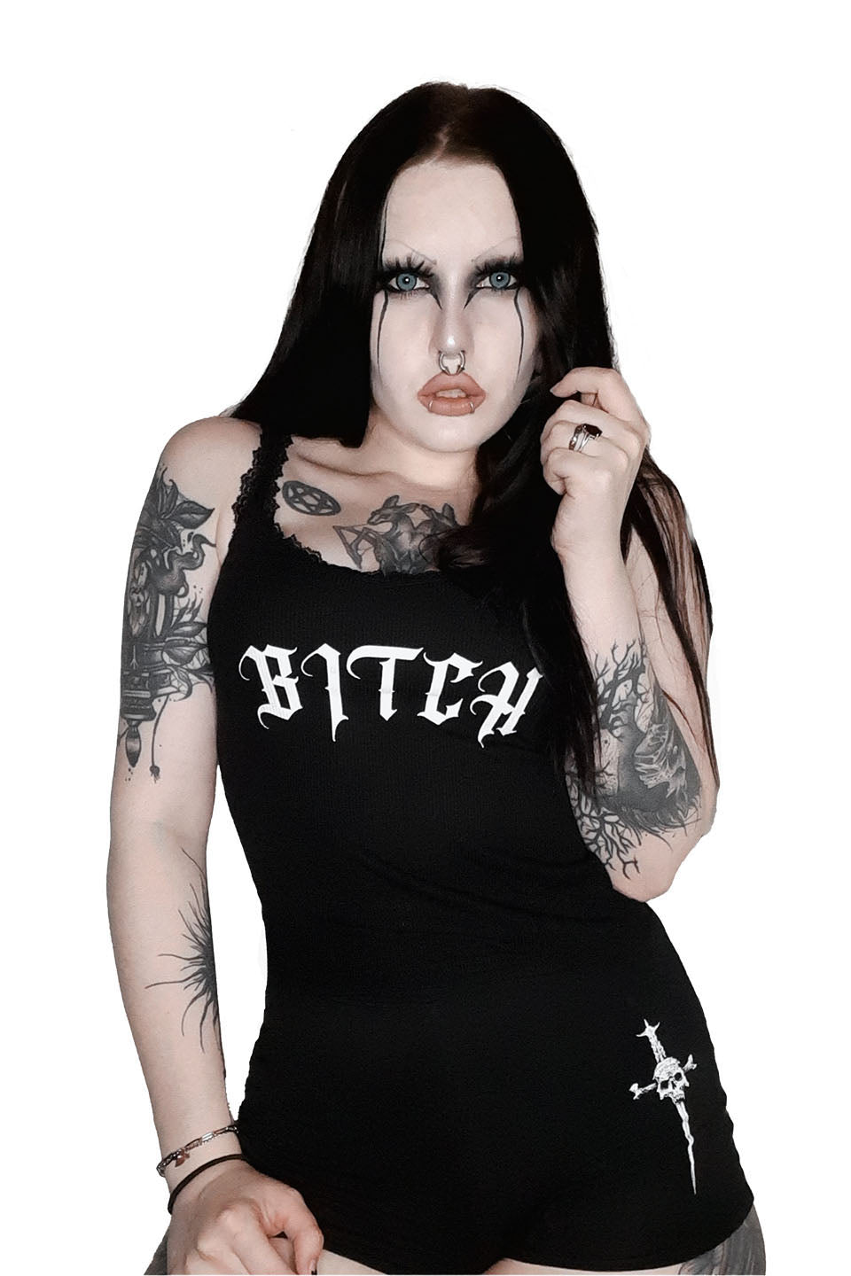 BITCH LACE TRIM TANK-Tops-Lip Service