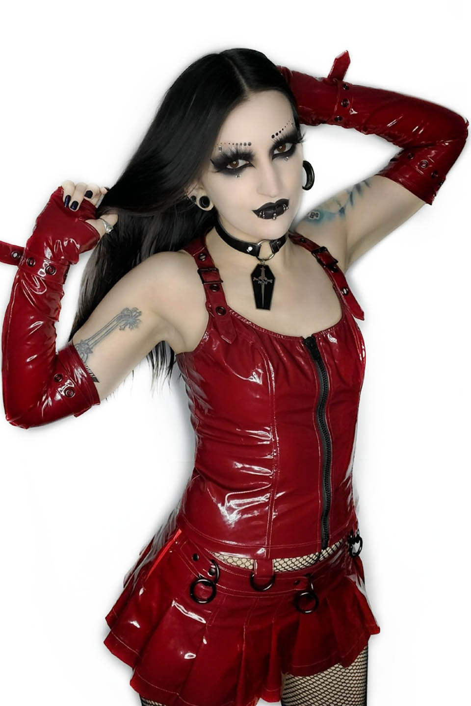 Elbow Length Fingerless PVC Gloves in VAMPIRE RED-Accessories-Lip Service