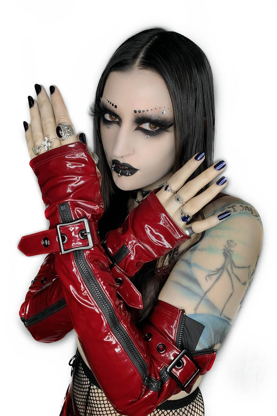 Elbow Length Fingerless PVC Gloves in VAMPIRE RED-Accessories-Lip Service