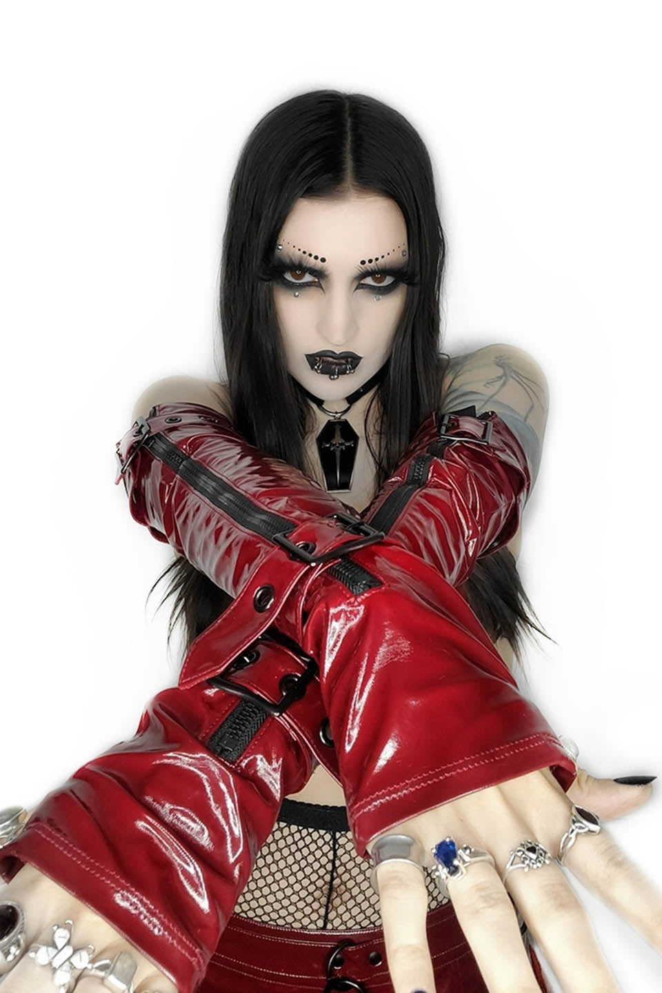 Elbow Length Fingerless PVC Gloves in VAMPIRE RED-Accessories-Lip Service