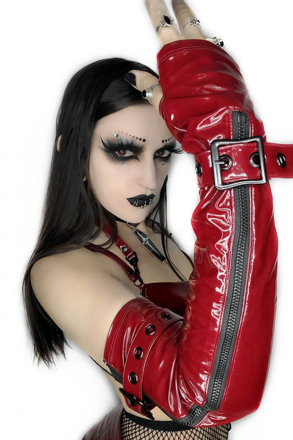 Elbow Length Fingerless PVC Gloves in VAMPIRE RED-Accessories-Lip Service