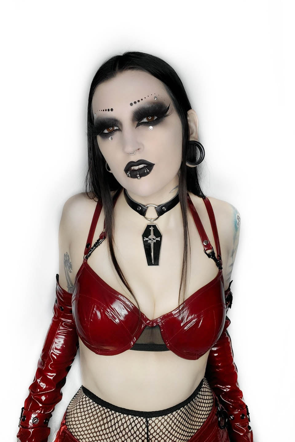 Vampire Red Vinyl Padded Push Up Bra Top-Tops-Lip Service