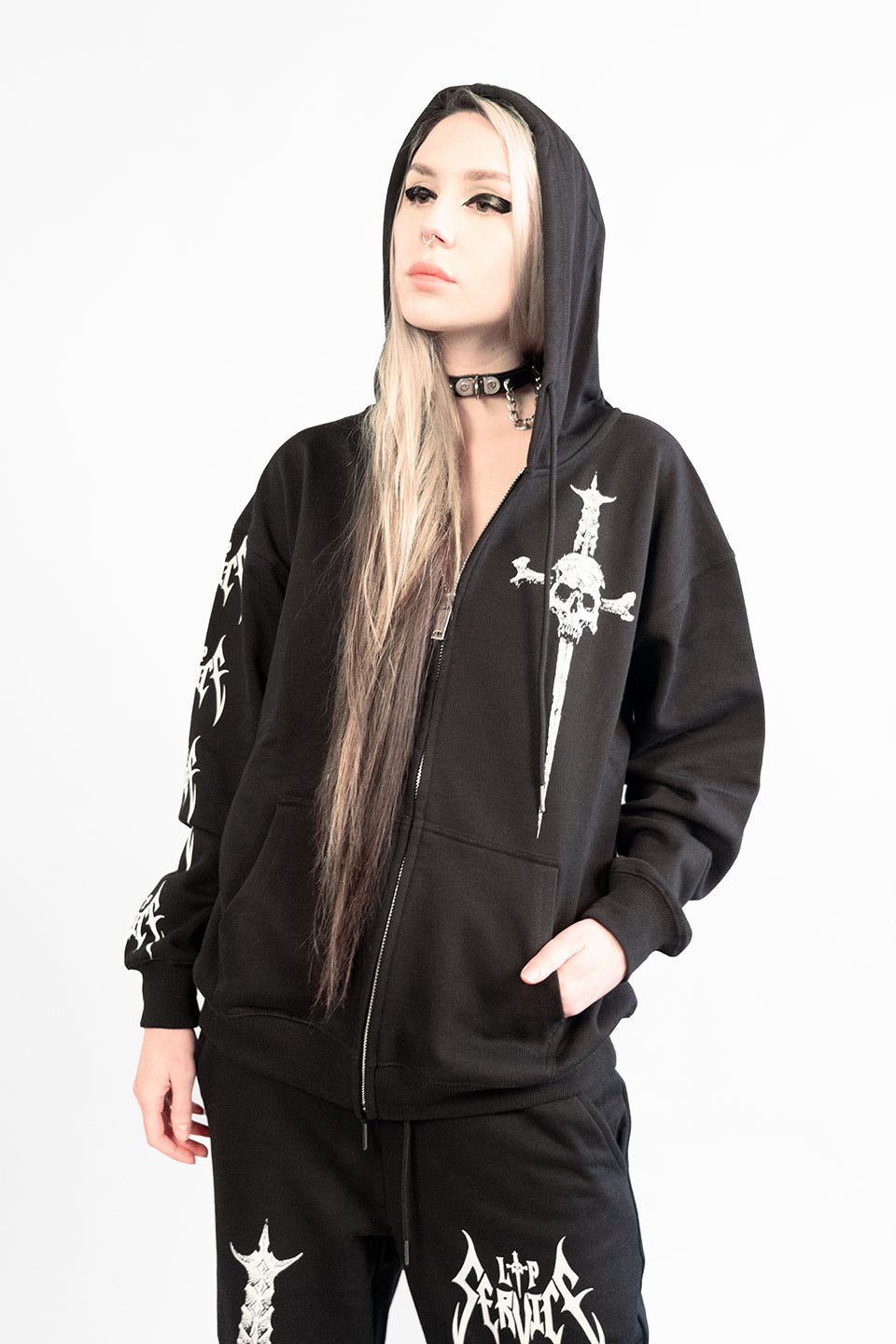 Lip Service Metal Dagger Zipper Hoodie-Tops-Lip Service