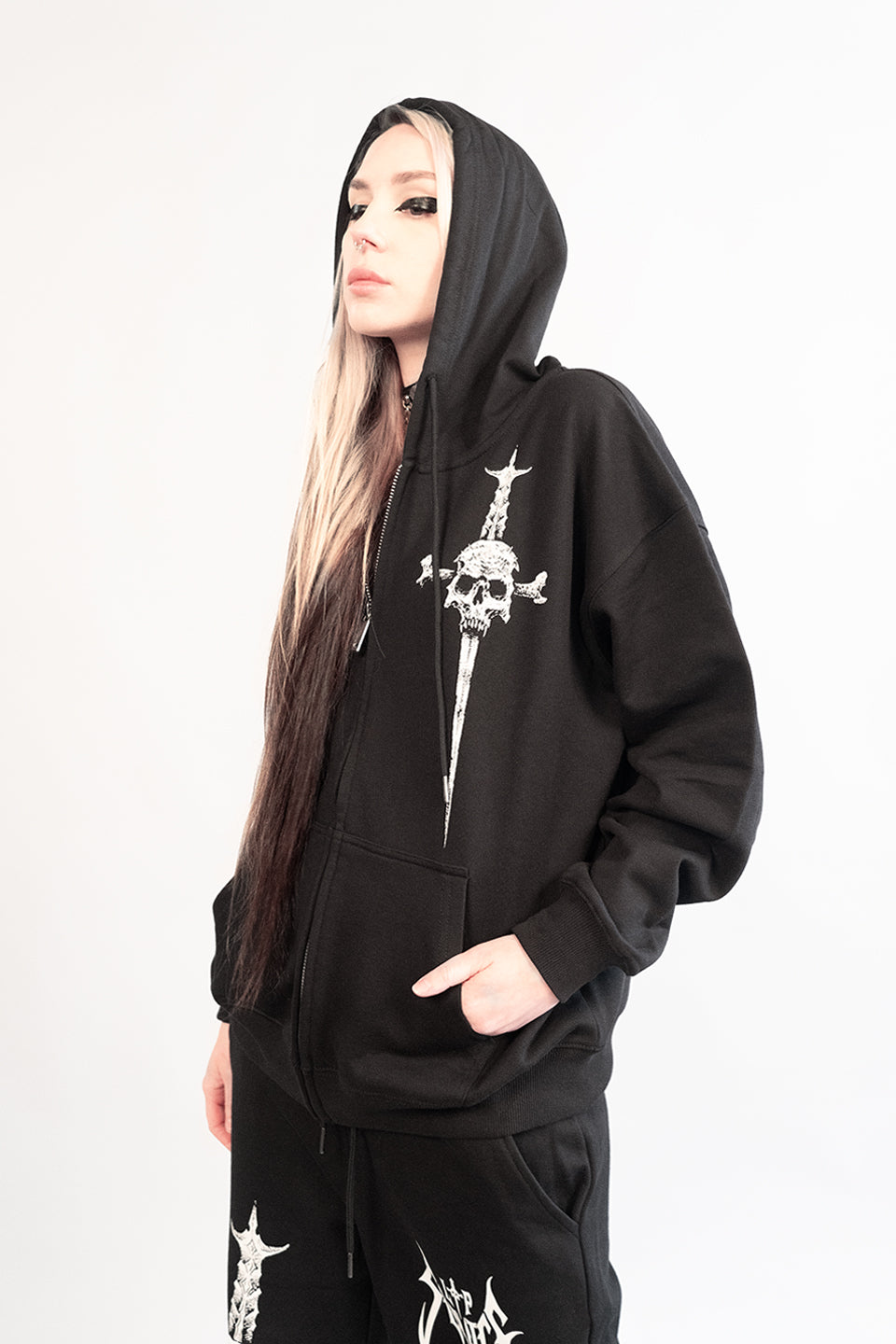 Lip Service Metal Dagger Zipper Hoodie-Tops-Lip Service