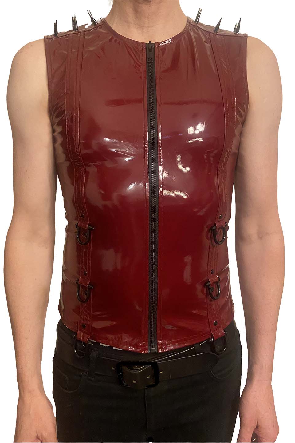 Men's Dungeon Master Sleeveless Vinyl PVC Shirt in Vampire Red-Tops-Lip Service