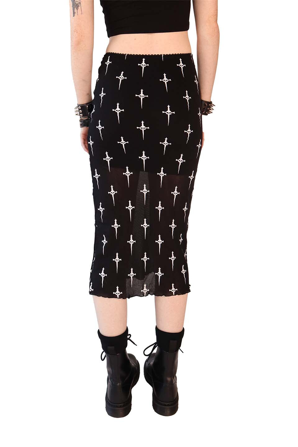 Dagger Print Mesh Midi Skirt-Skirts-Lip Service