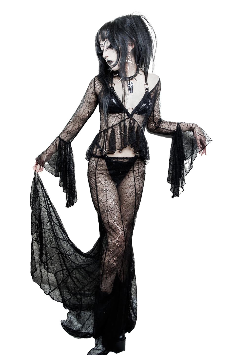 Webutante Spiderweb Mesh Maxi Skirt-Skirts-Lip Service
