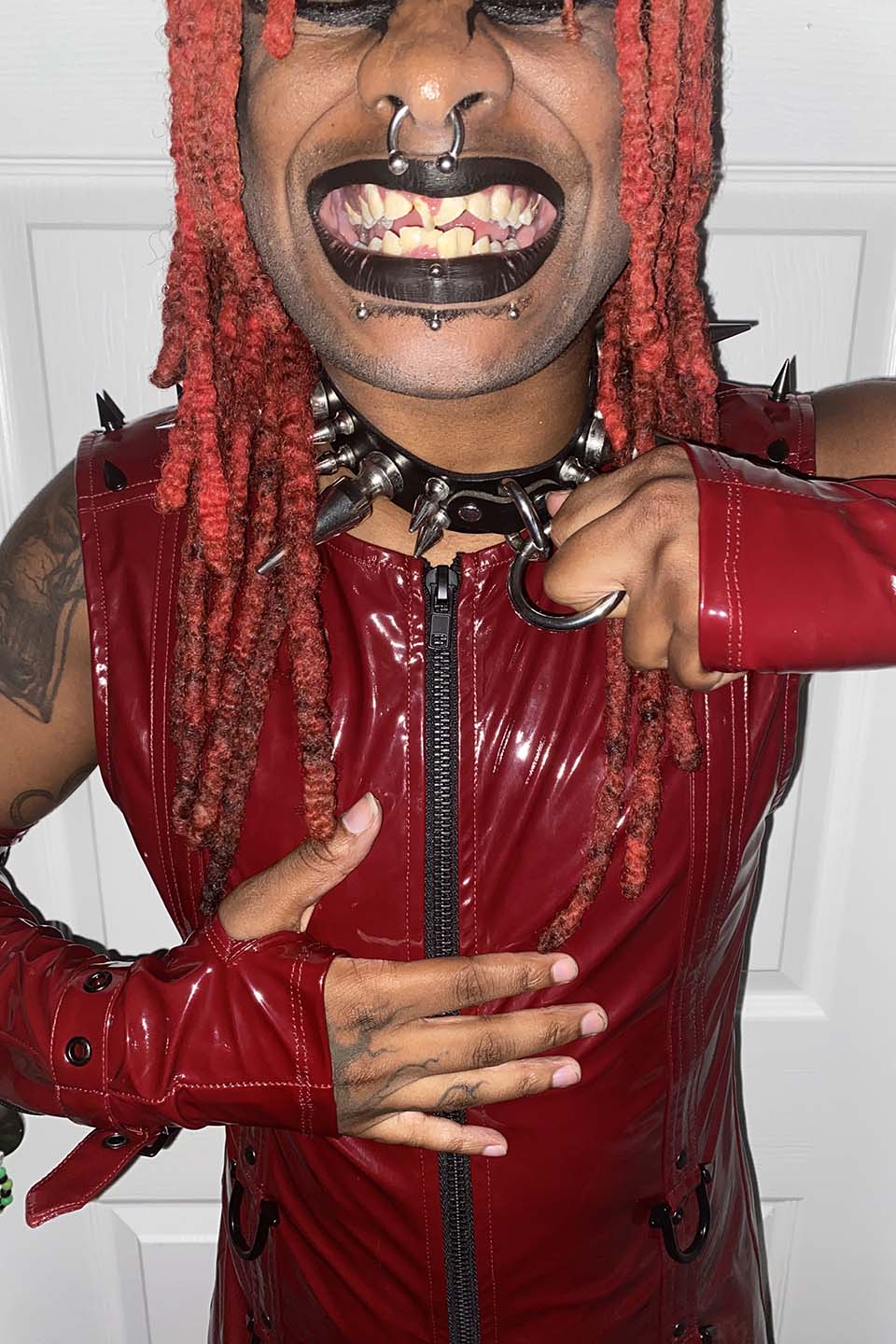 Men's Dungeon Master Sleeveless Vinyl PVC Shirt in Vampire Red-Tops-Lip Service