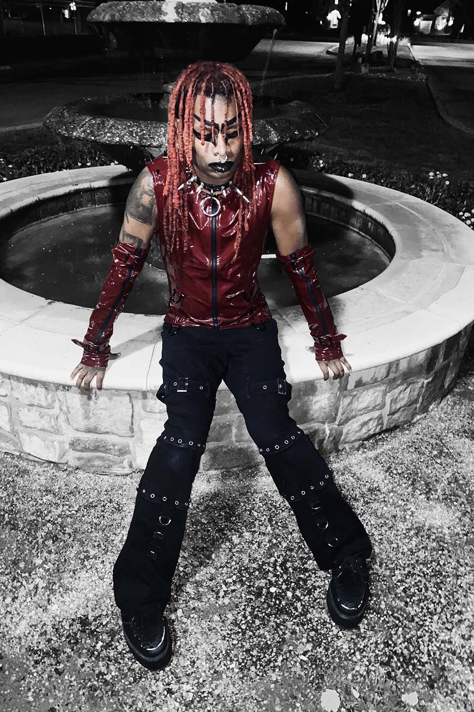 Men's Dungeon Master Sleeveless Vinyl PVC Shirt in Vampire Red-Tops-Lip Service