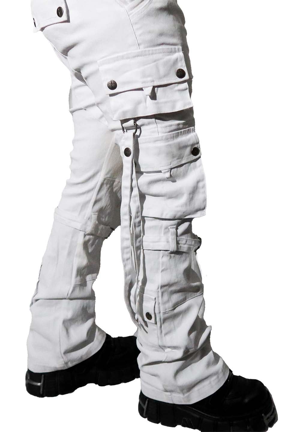 Future Division Wasted Waxed Unisex Cargo Jeans in White-Bottoms-Lip Service