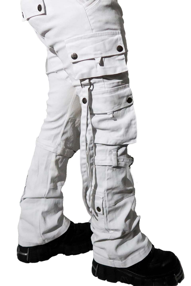 Future Division Wasted Waxed Unisex Cargo Jeans in White-Bottoms-Lip Service