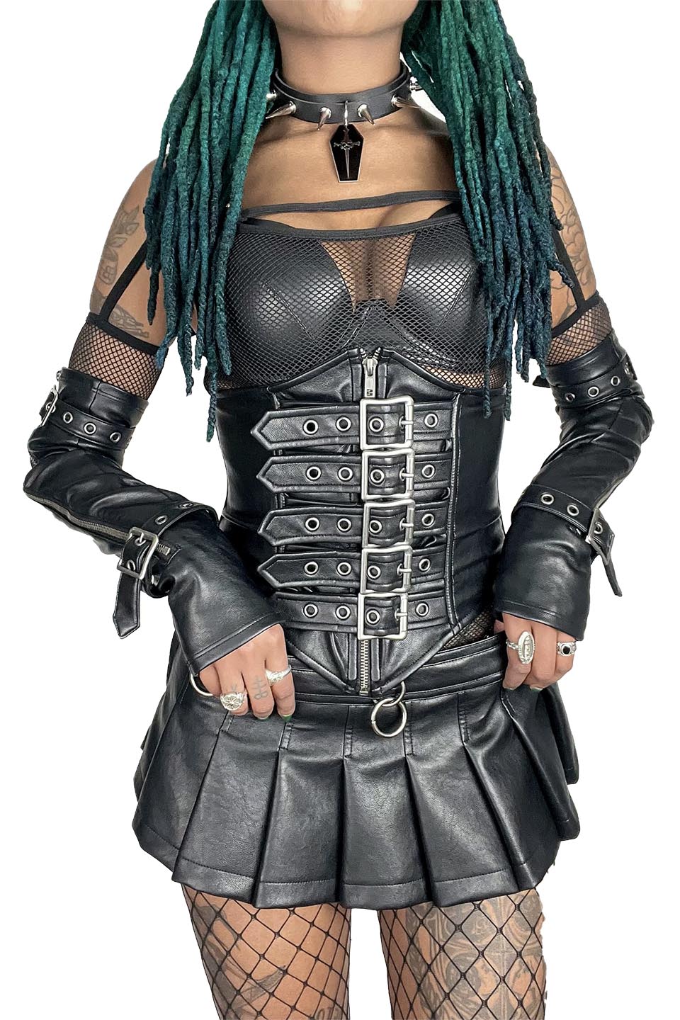 Pleated Micro Mini Bondage Skirt in Matte Black Vegan Leather-Bottoms-Lip Service
