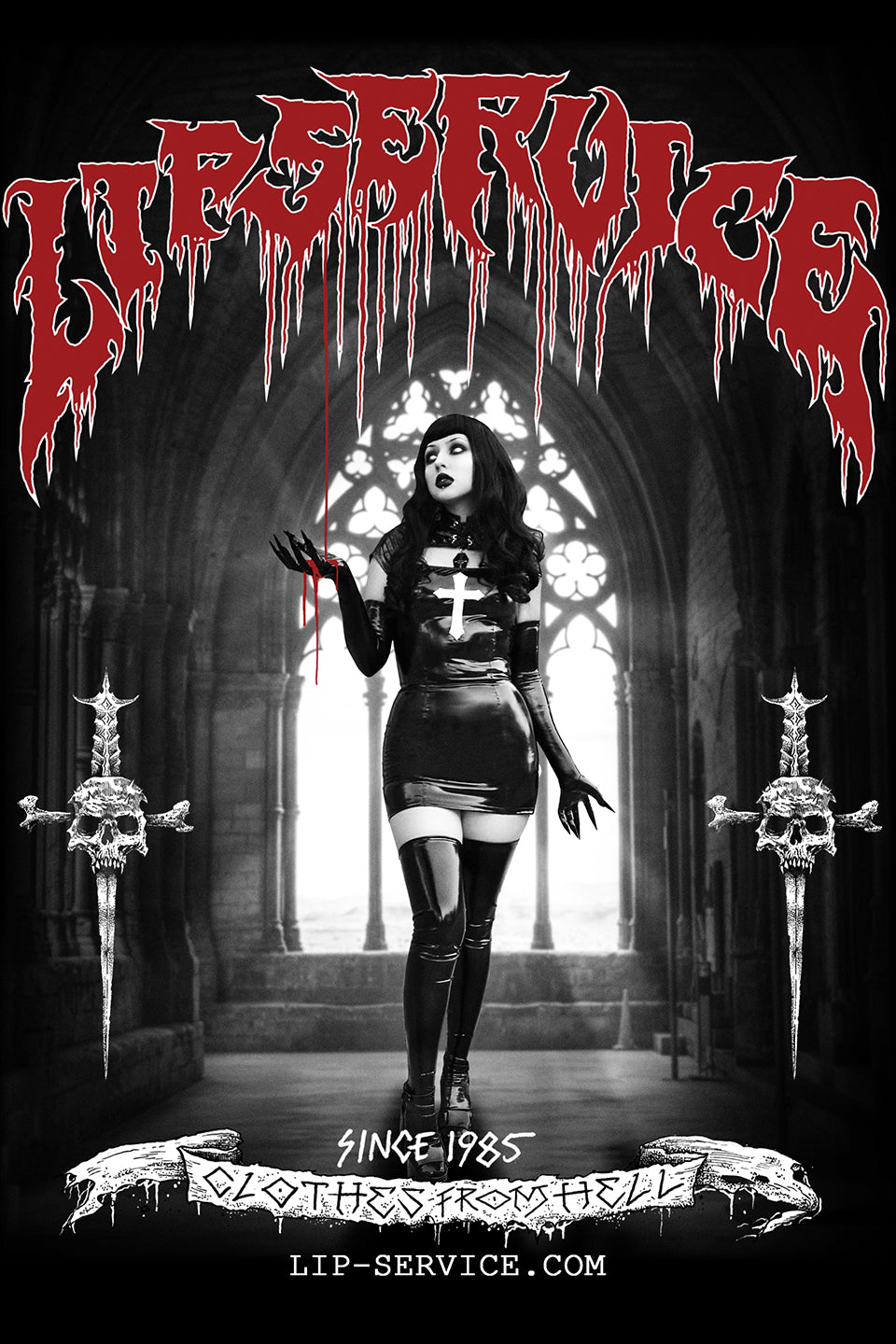 Black Vinyl Houses of the Holy Wicked Sinner Cross Dress-Dresses-Lip Service