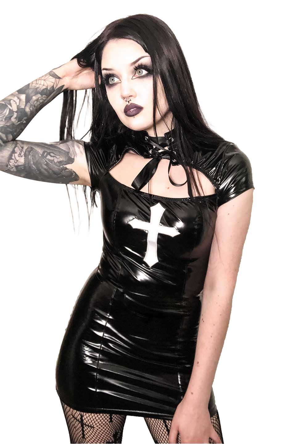 Black Vinyl Houses of the Holy Wicked Sinner Cross Dress-Dresses-Lip Service