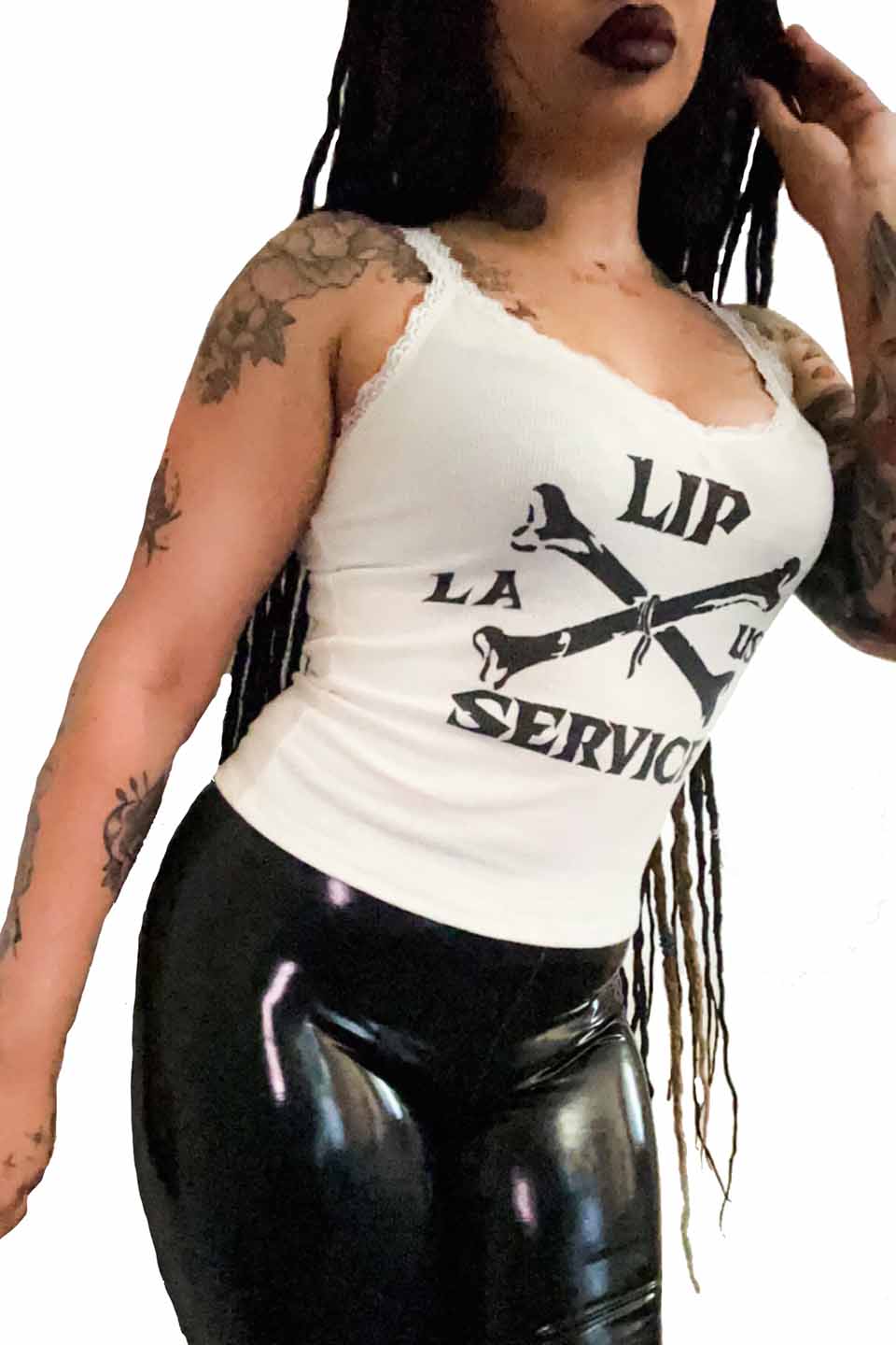 CROSS BONES LACE TRIM TANK-Tops-Lip Service