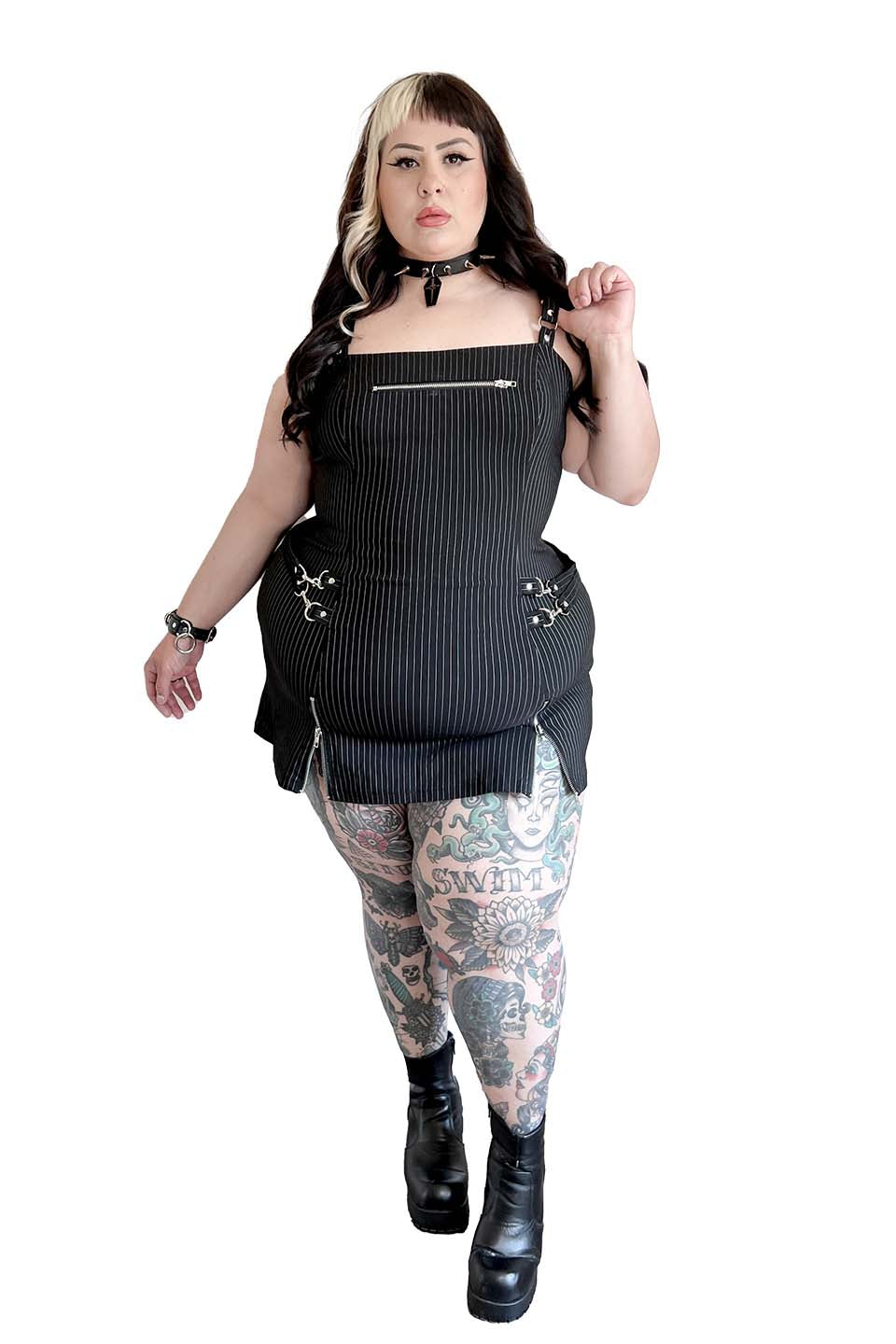 Pinstriped Gangsta Pranksta Annette Dress-Dresses-Lip Service
