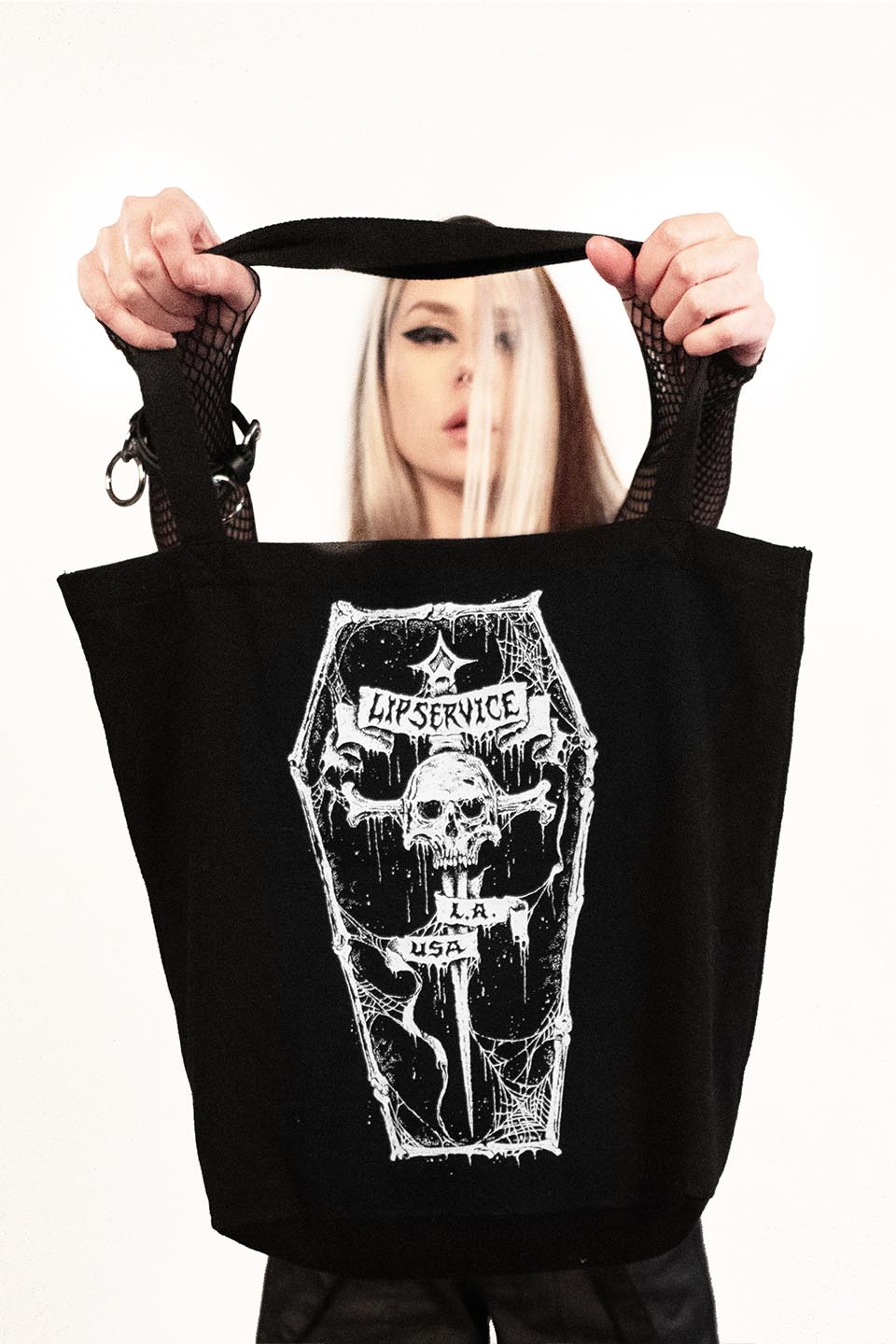Lip Service Metal Dagger Coffin Logo Tote Bag-Accessories-Lip Service