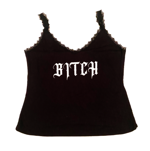 BITCH LACE TRIM TANK-Tops-Lip Service