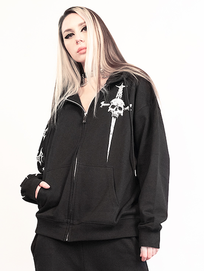 Lip Service Metal Dagger Zipper Hoodie-Tops-Lip Service