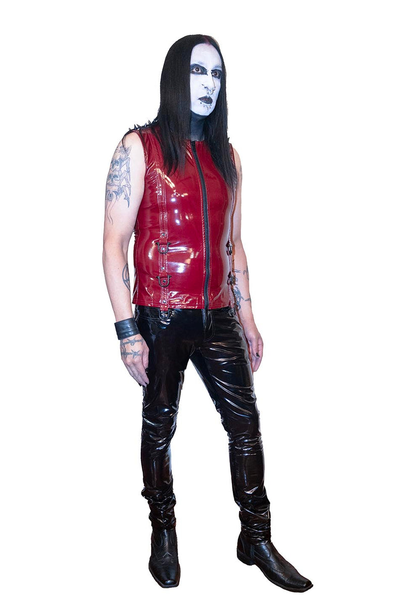 Men's Dungeon Master Sleeveless Vinyl PVC Shirt in Vampire Red-Tops-Lip Service