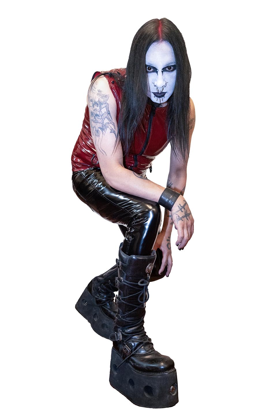 Men's Dungeon Master Sleeveless Vinyl PVC Shirt in Vampire Red-Tops-Lip Service