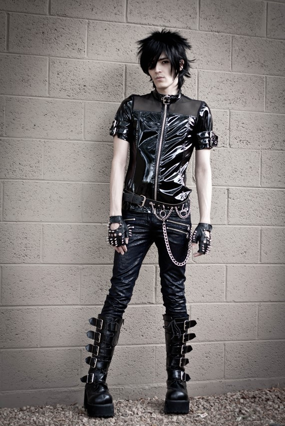 Men's Short Sleeve Vinyl PVC and Mesh Buckle Shirt-Tops-Lip Service