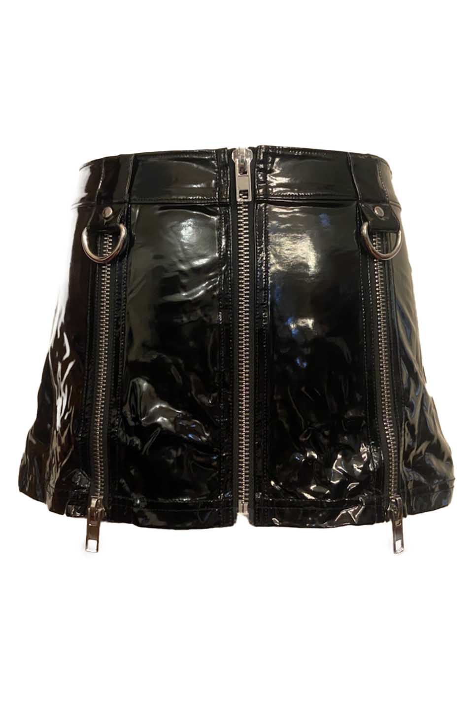 Vinyl Von Zipper Mini Skirt in Black PVC-Bottoms-Lip Service