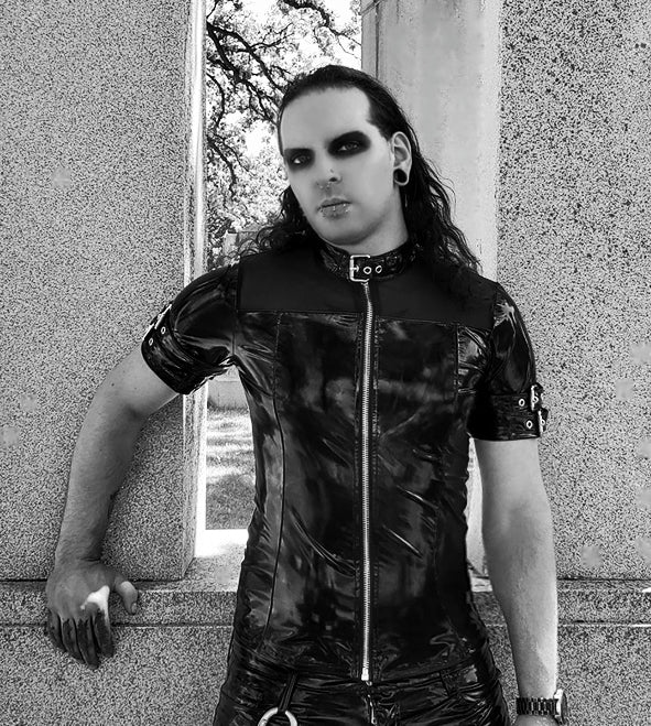 Men's Short Sleeve Vinyl and Mesh Buckle Shirt-Tops-Lip Service