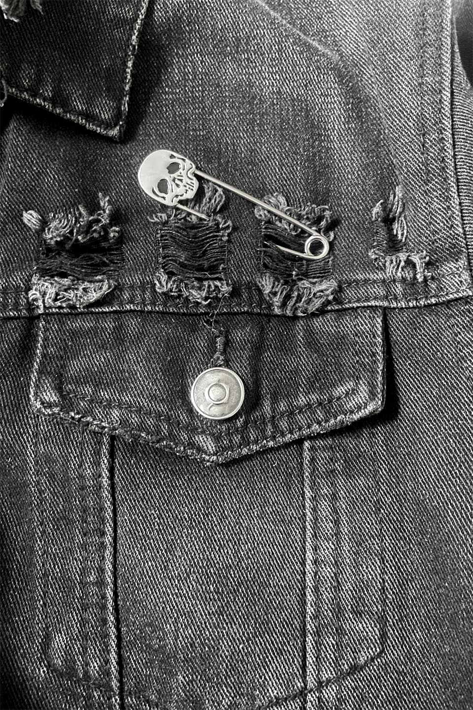 Lip Service Chrome and Black Enamel Skull Kilt Safety Pin-Accessories-Lip Service
