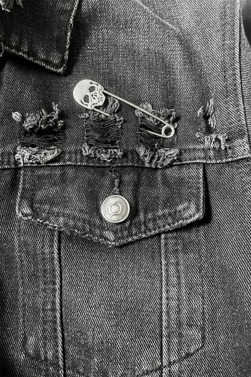 Lip Service Chrome and Black Enamel Skull Kilt Safety Pin-Accessories-Lip Service