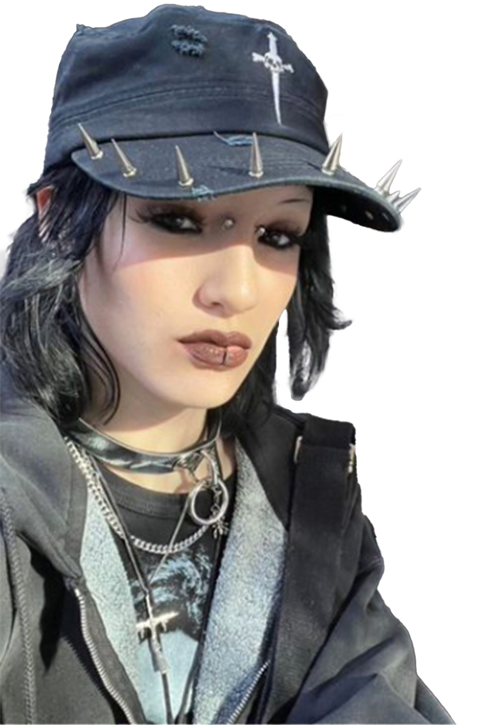 Spiked Distressed Rivethead Hat-Accessories-Lip Service