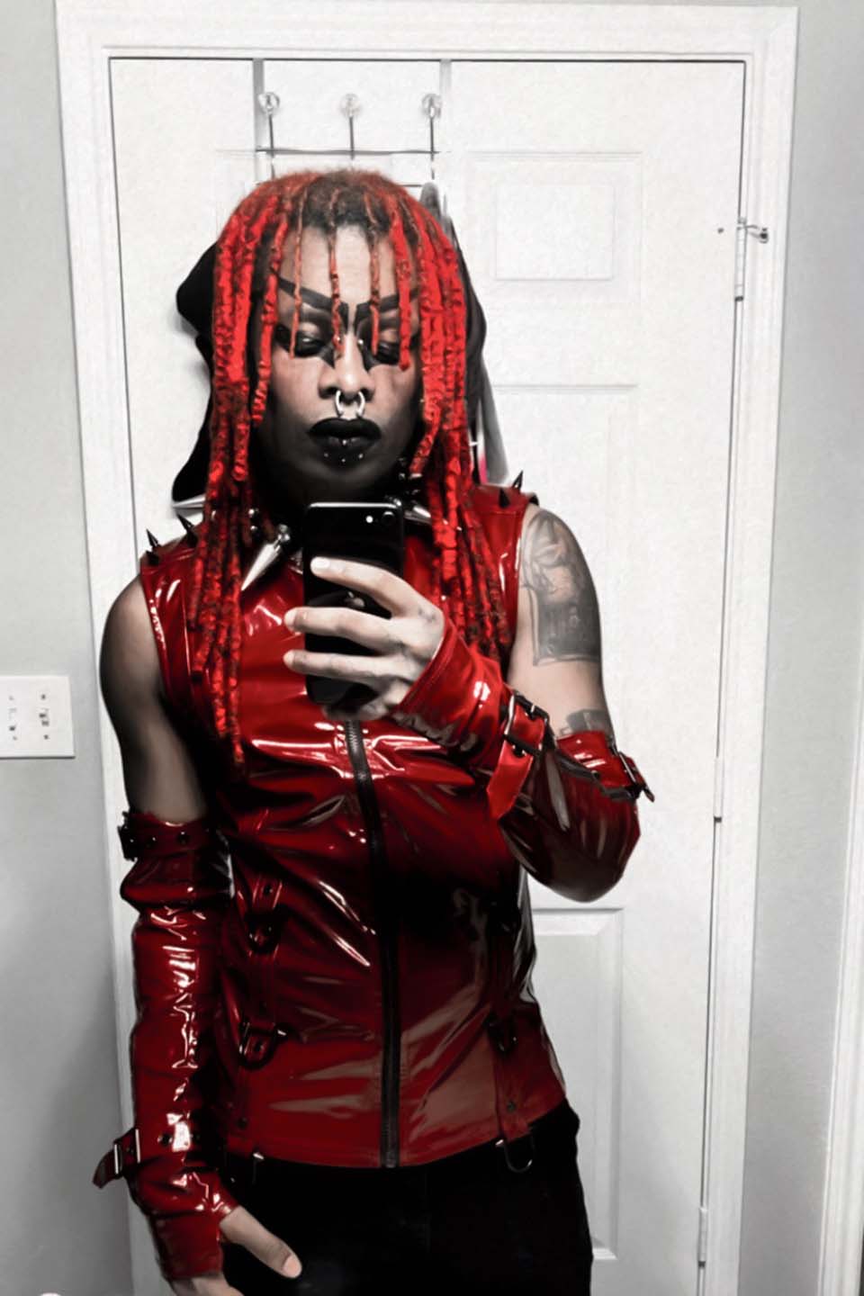 Men's Dungeon Master Sleeveless Vinyl PVC Shirt in Vampire Red-Tops-Lip Service