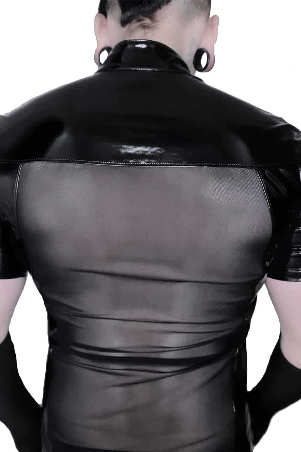 Men's Short Sleeve Vinyl PVC and Mesh Buckle Shirt-Tops-Lip Service