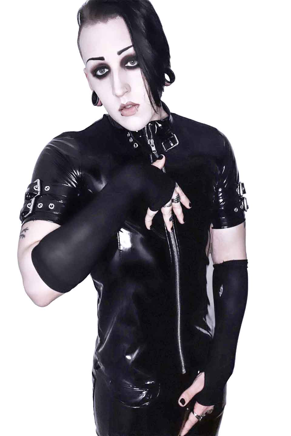 Men's Short Sleeve Vinyl PVC and Mesh Buckle Shirt-Tops-Lip Service