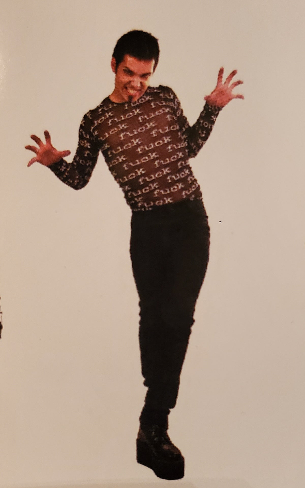 FUCK Print Sheer Mesh Long Sleeve Top-Tops-Lip Service