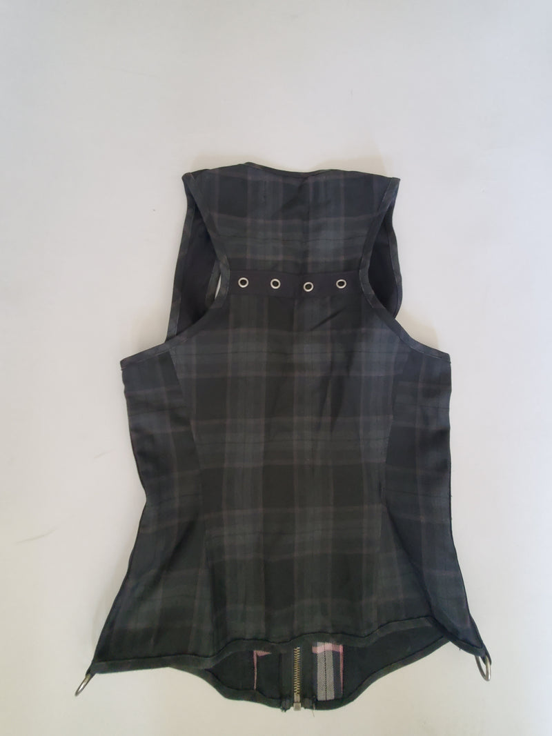 Punk & Disorderly Overdyed Black & Pink Plaid Zip Up Top - size M-Tops-Lip Service