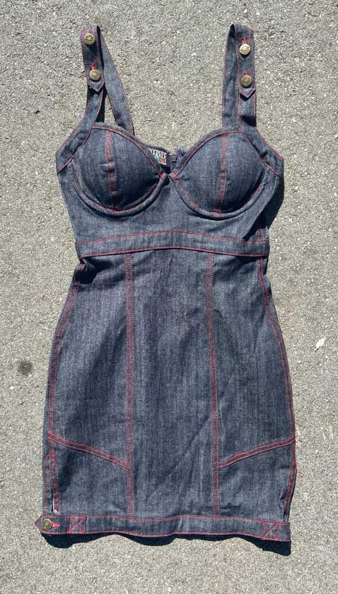 Vintage Rockabilly Rumble Denim Bustier Dress-Dresses-Lip Service