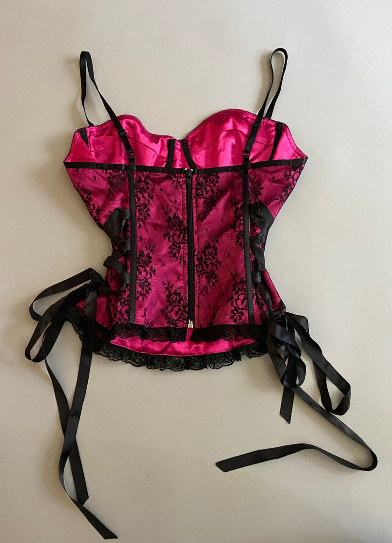 Vintage Lip Service Blacklist Pink Stretch Satin Bustier-Tops-Lip Service