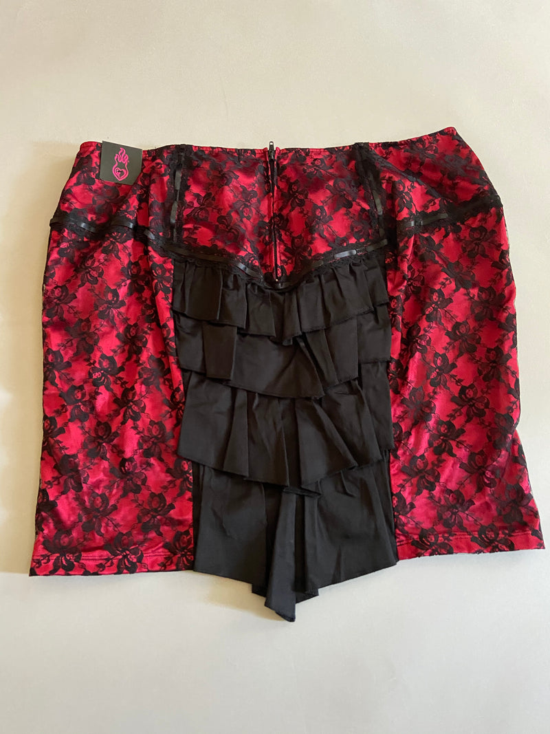 Vintage Lip Service for Torrid Red Satin & Black Lace pencil skirt-Skirt-Lip Service