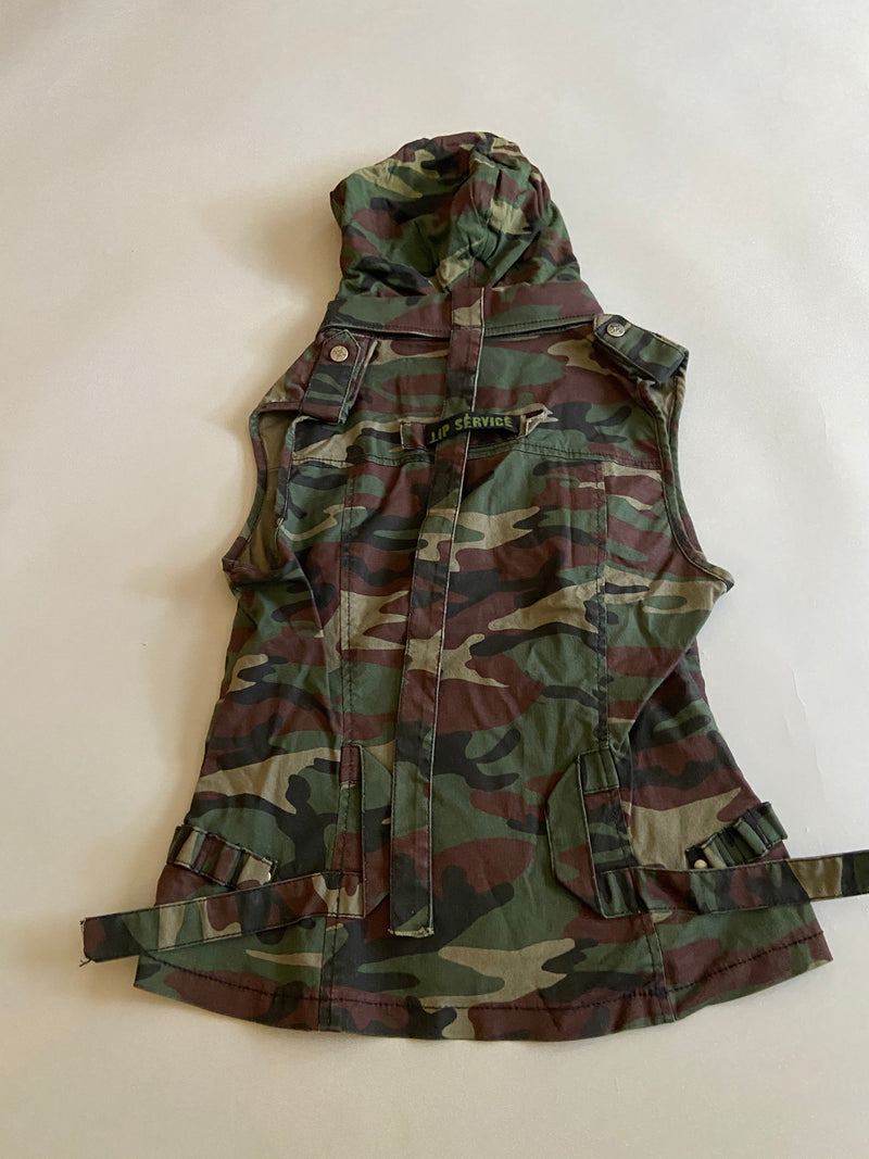 Vintage Lip Service Womens Green Camo Snap Up Vest-Tops-Lip Service