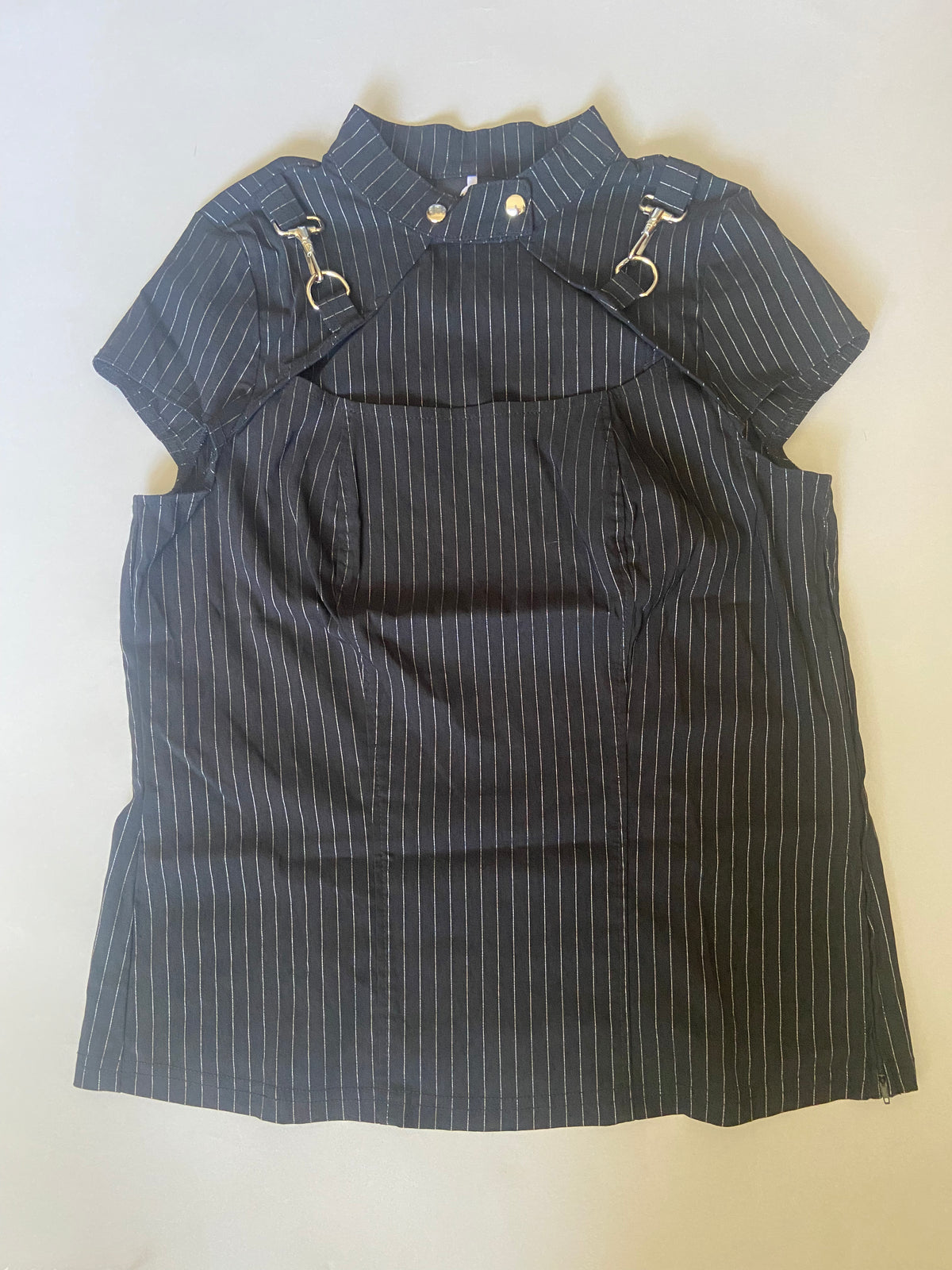 Gangsta Pranksta Black & White Pinstripe Top - size 1X-Tops-Lip Service