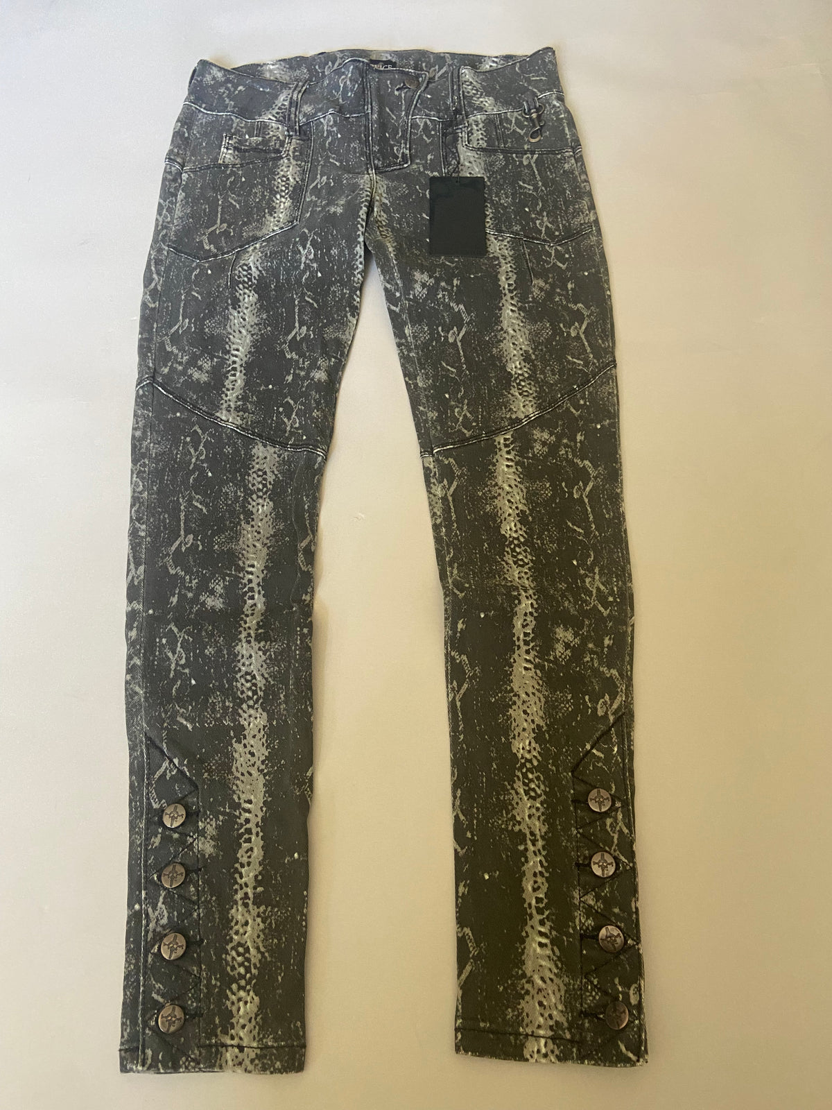 Distressed Black Snakeskin Print Skinny Jean - size 27-Bottoms-Lip Service