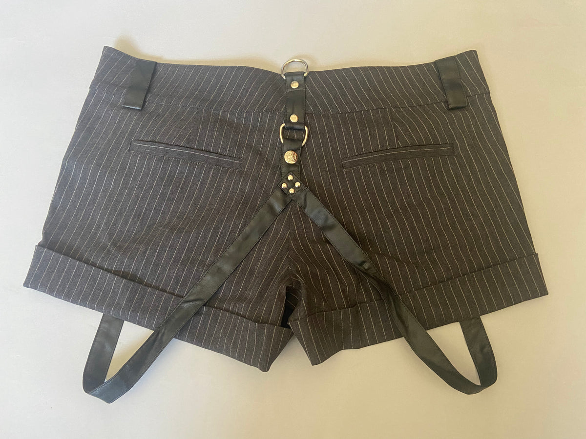 Gray and White Pinstripe Gangsta Pranksta Bootie Short - size M-Shorts-Lip Service