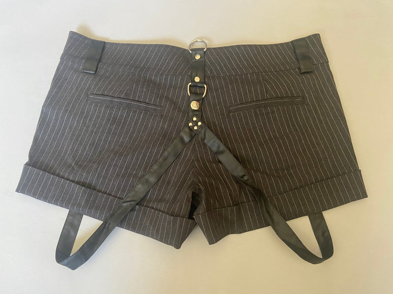 Gray and White Pinstripe Gangsta Pranksta Bootie Short - size M-Shorts-Lip Service