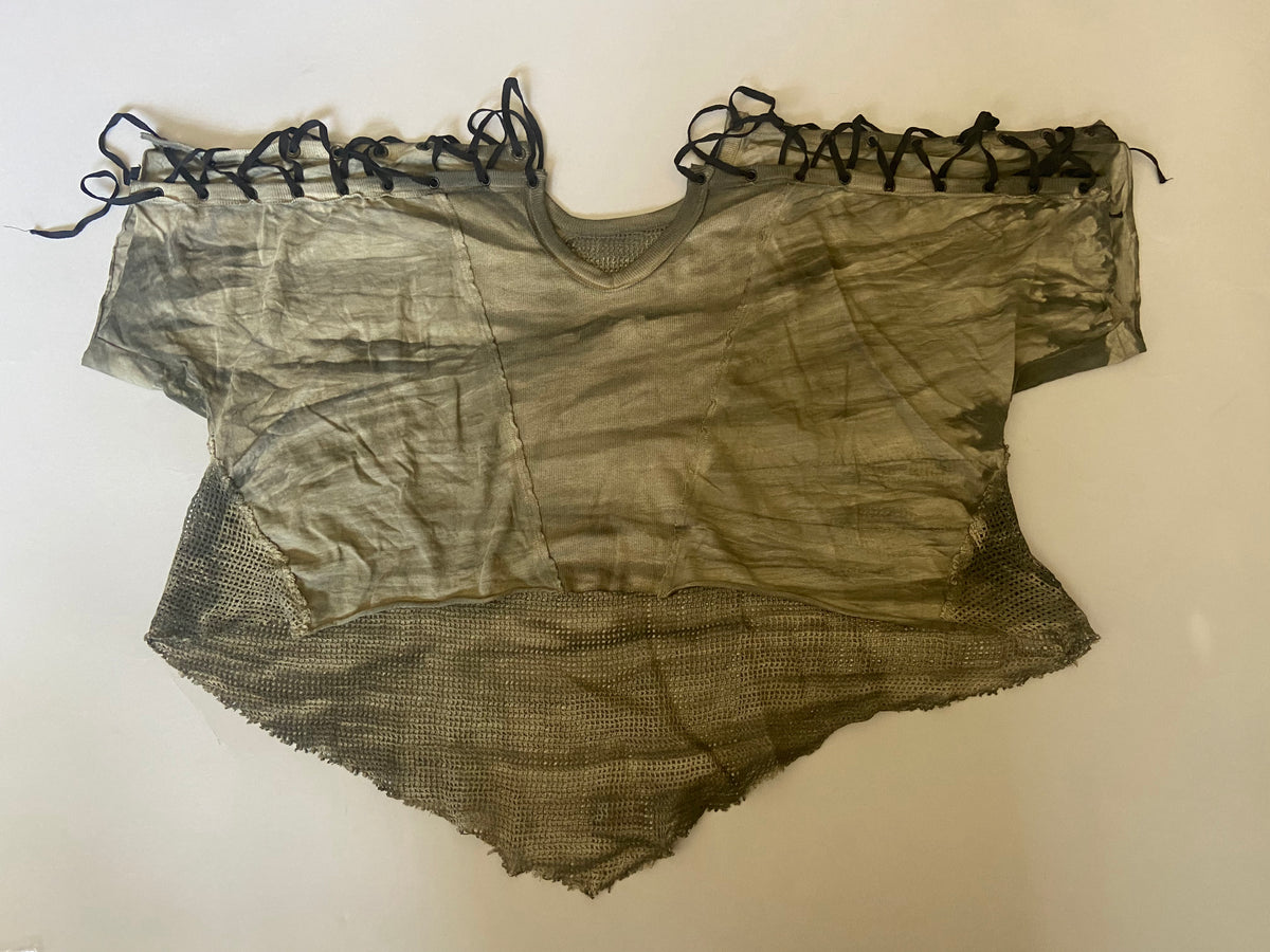Olive & Cream Distressed Front Cropped Top - size S/M-Tops-Lip Service