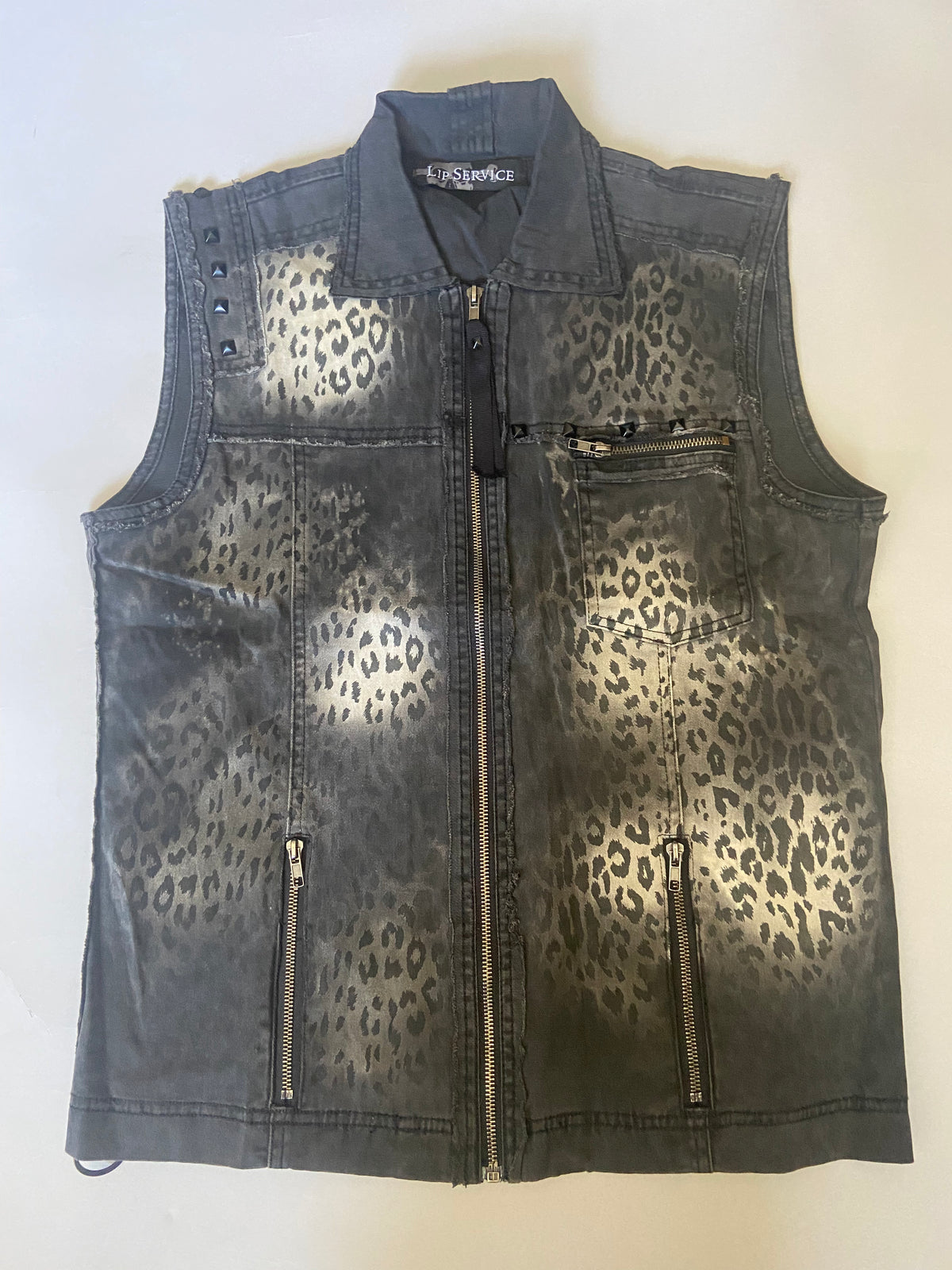 Vintage Bleached Out Black Leopard Print VEST - size M-vest-Lip Service