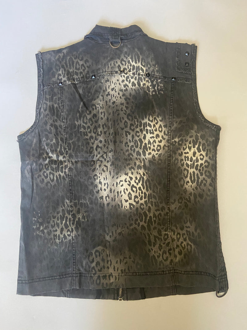 Vintage Bleached Out Black Leopard Print VEST - size M-vest-Lip Service