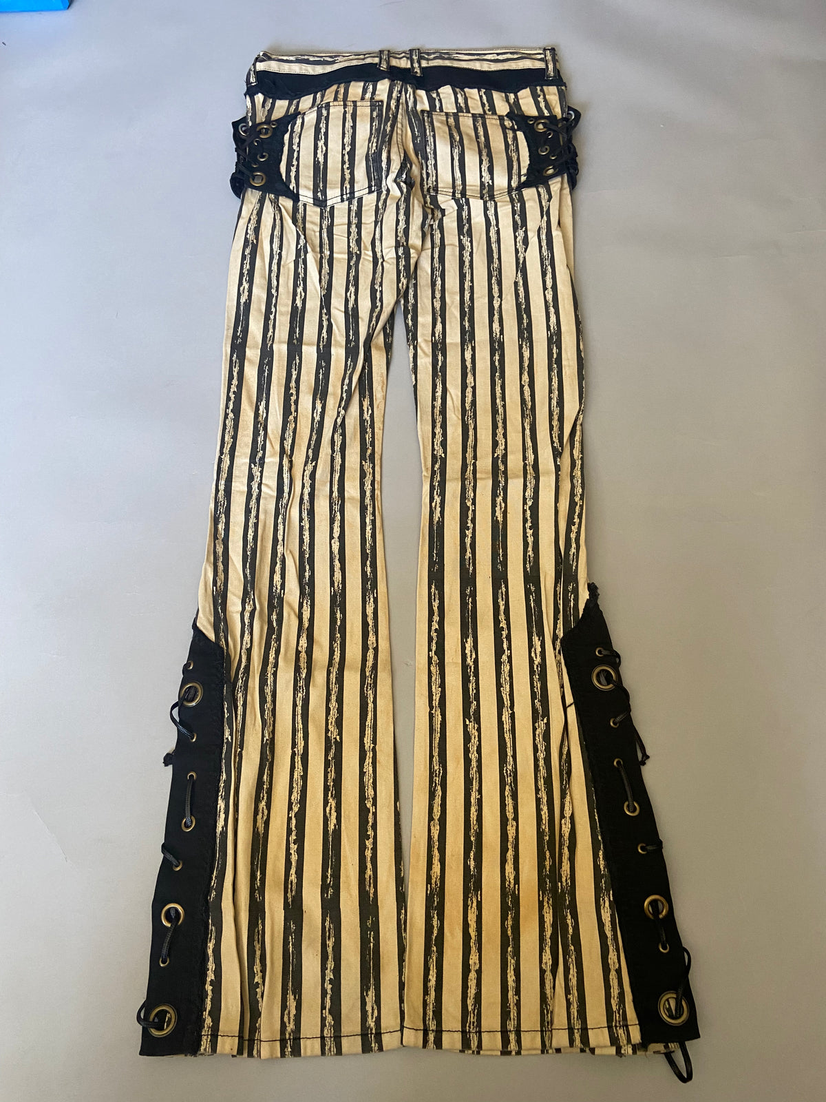 Men's Cream & Black Vertical Stripe Steampunk Pant - size 34-PANTS-Lip Service