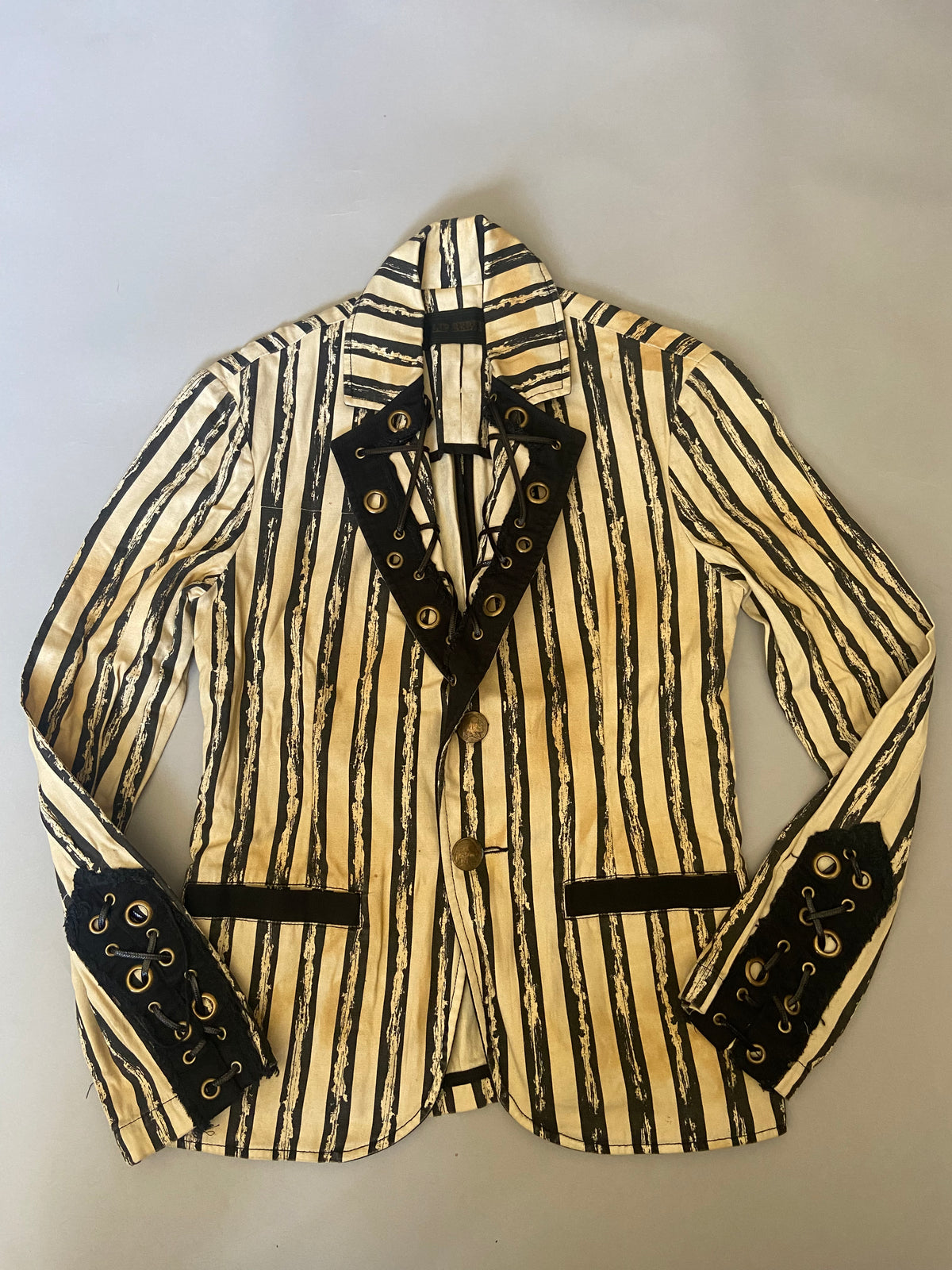 Cream & Black Stripe Steampunk Men's Stretch Canvas Jacket - size M-Jacket-Lip Service